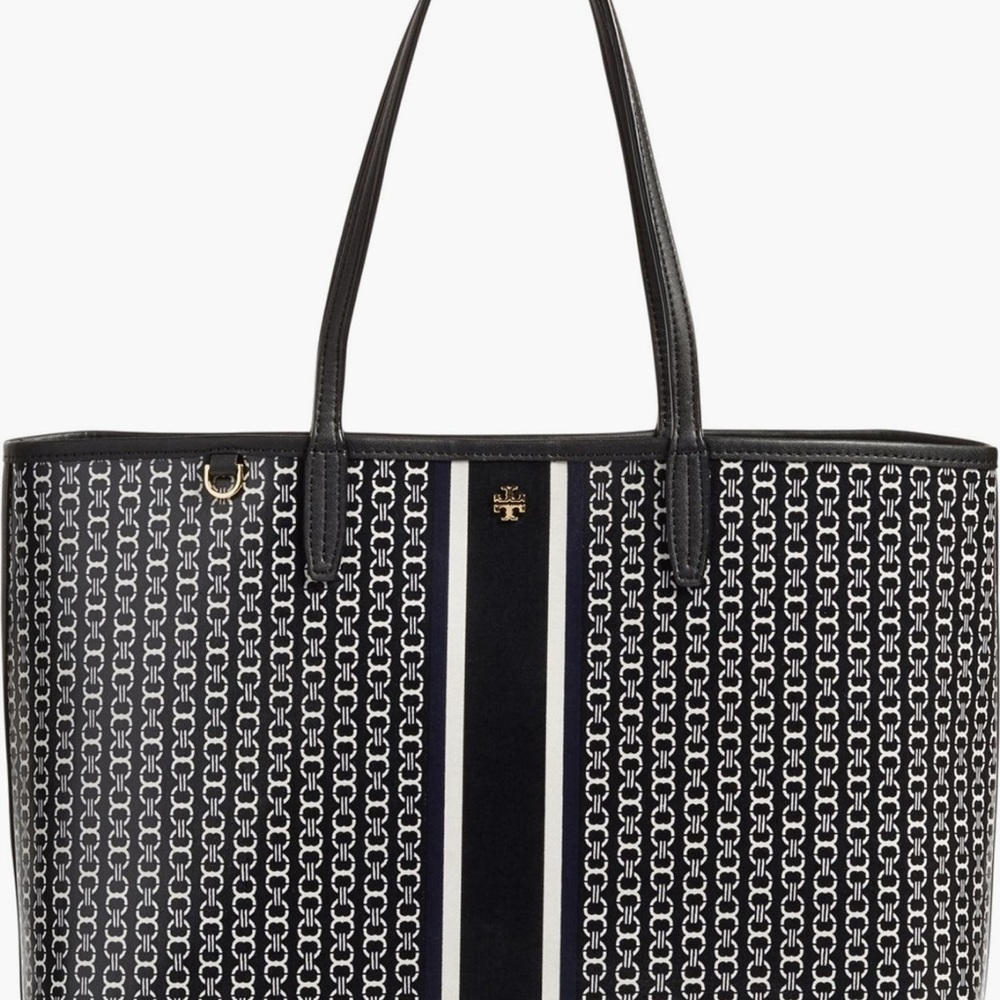 Tory Burch Blue and White Gemini Link coated canvas tote